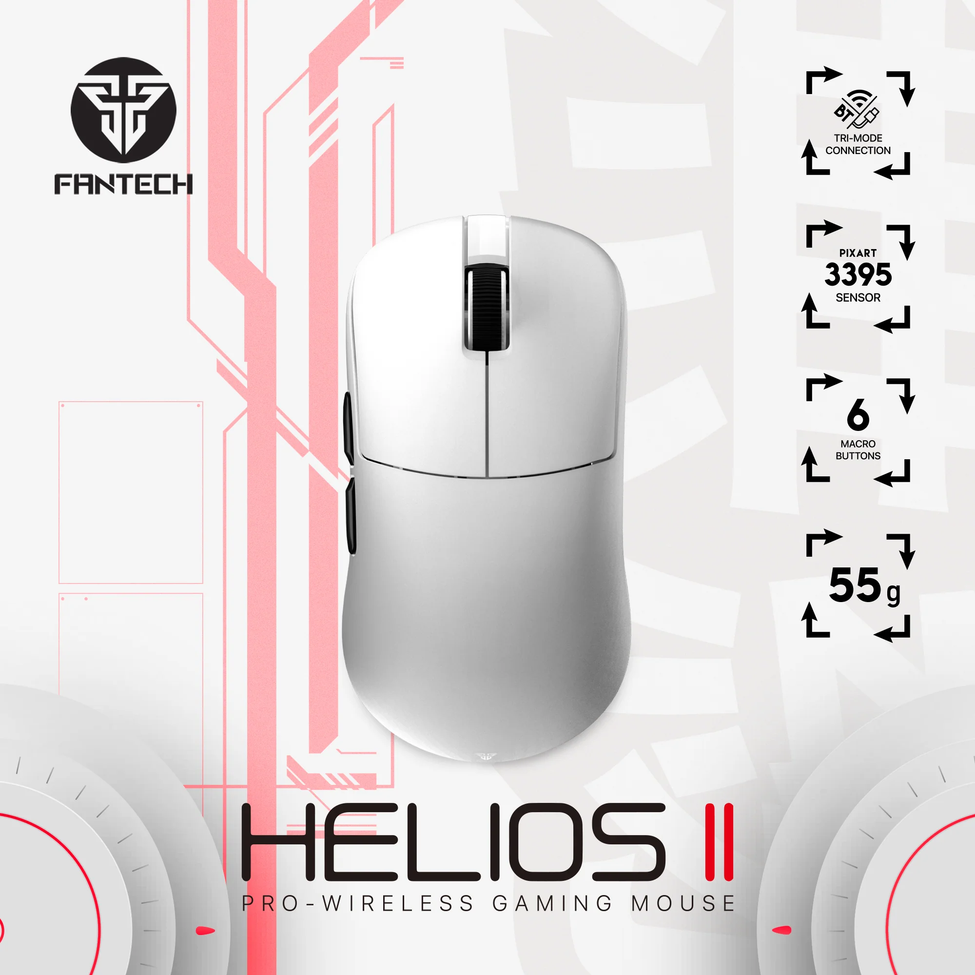 Fantech Helios II XD3 V3 Wireless Gaming Mouse - White Fantech Helios II XD3 V3 Wireless Gaming Mouse - White